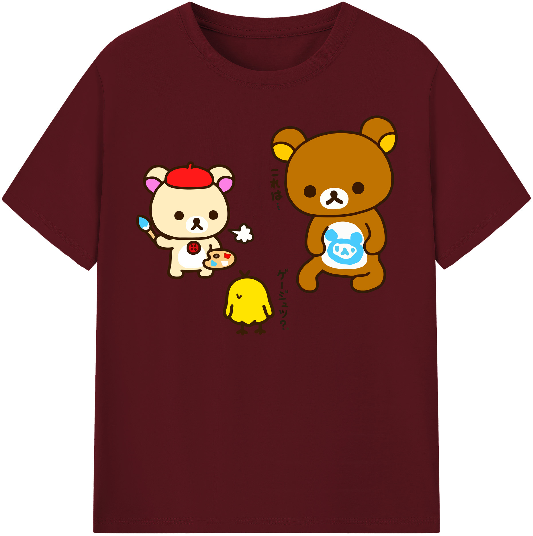 （画像用） リラックマ リラックマ キイロイトリ Rilakkuma Korilakkuma Kiiroitori 綿100％半袖Tシャツ（フロントプリント）